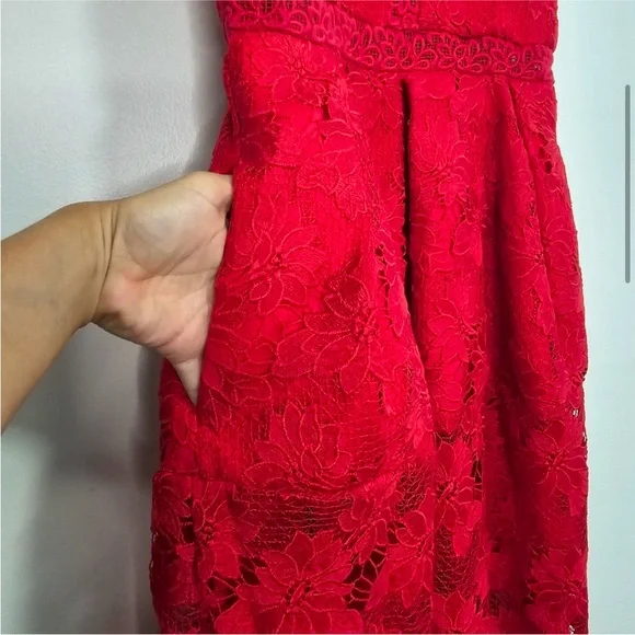 Nicholas Red Roleau Ball Pleated Lace Dress Small - Picture 7 of 10